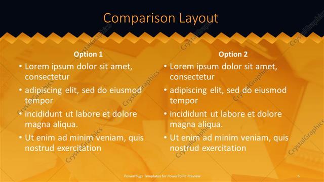 Comparison presentation slide layout