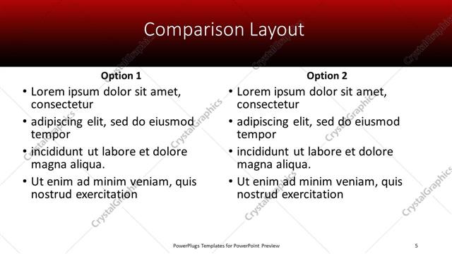 Comparison presentation slide layout