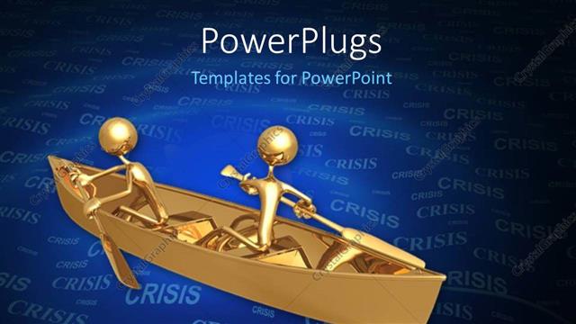  Presentation with crisis - A boat with two figures in it and bluish background