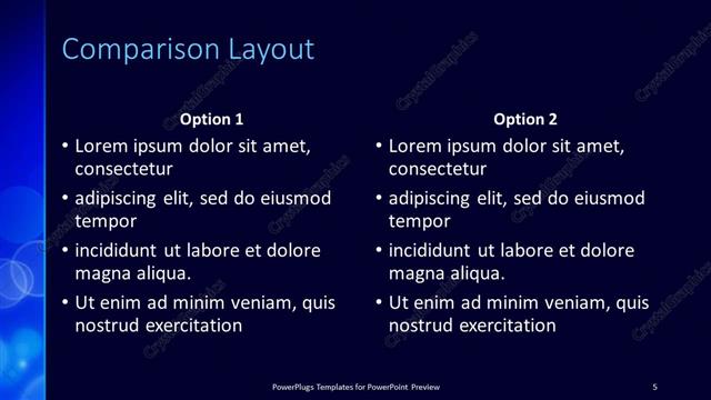 Comparison presentation slide layout