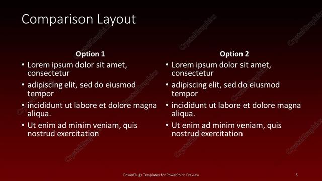 Comparison presentation slide layout