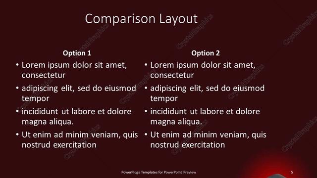 Comparison presentation slide layout