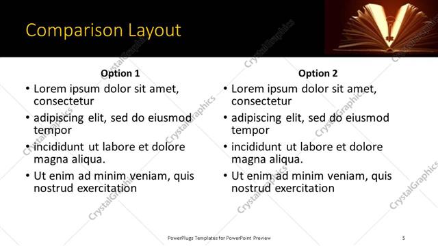 Comparison presentation slide layout