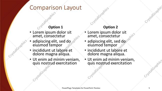 Comparison presentation slide layout