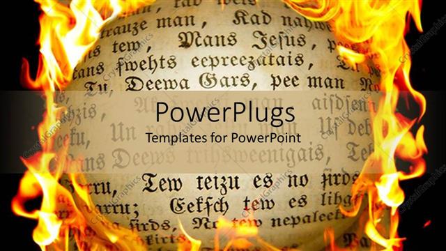  Presentation with old page - Book page with calligraphy surrounded by flames