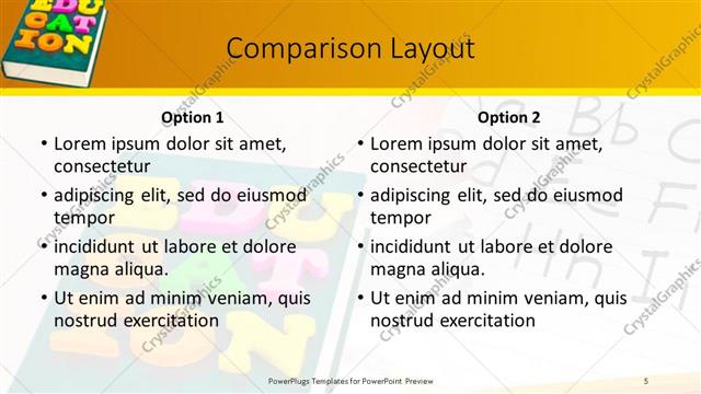 Comparison presentation slide layout