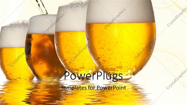  Presentation with bottle - Bottle pouring beer into glasses on reflective water