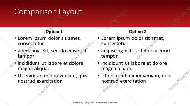Comparison presentation slide layout
