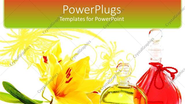  Presentation with vanilla - Bottles of perfume massage oil with vanilla flower and cherries