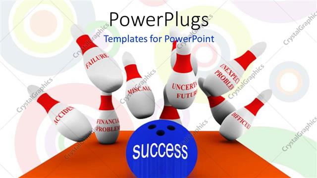  Presentation with bowling - A bowling ball hitting some bowling pins with a text that spells out the word 