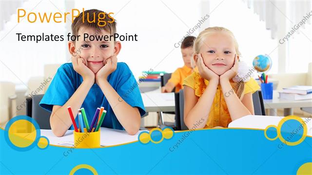  Presentation with school children - Little children learning in classroom with pencils and desks