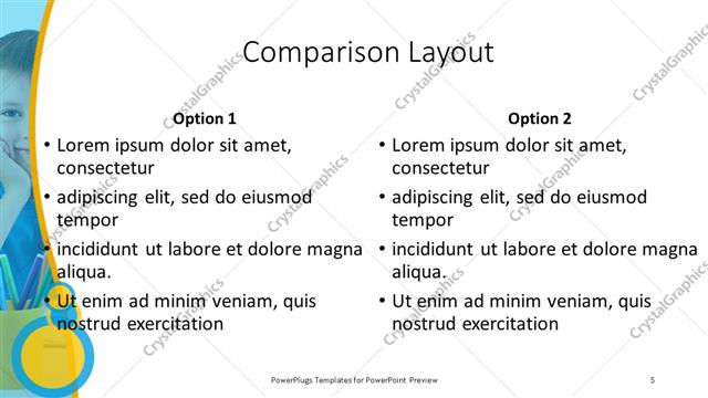 Comparison presentation slide layout