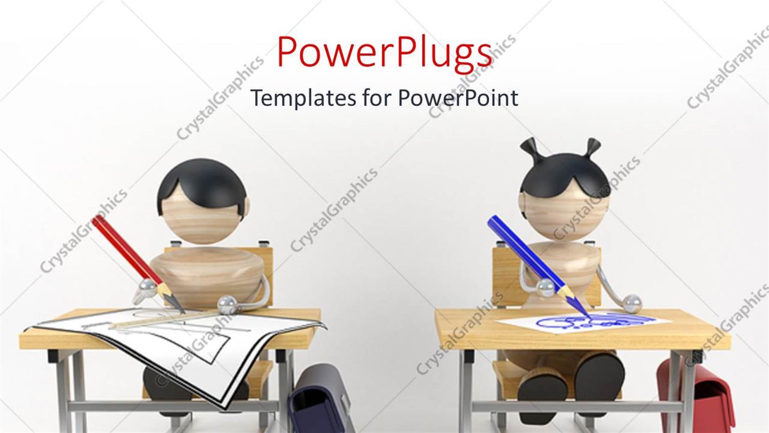 Featuring Boy and a Girl Studying in Classroom Drawing Education