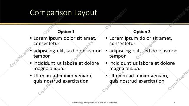 Comparison presentation slide layout