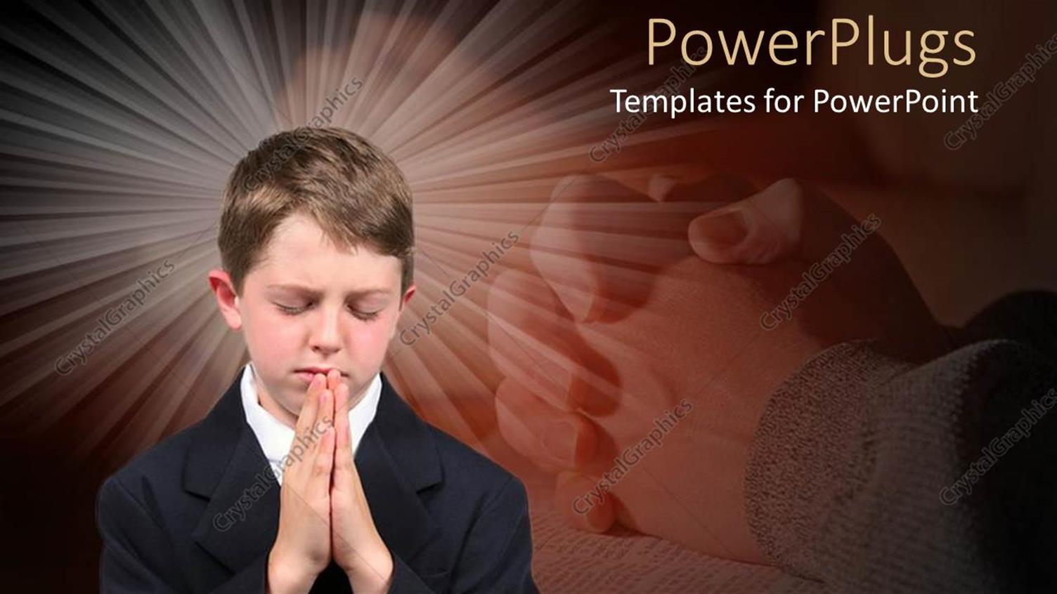 Featuring Boy Put Palms Together Praying with Closed Eyes with Clasped Hand Behind