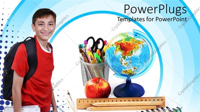  Presentation with school apple - A boy with a school bag with an apple in the background