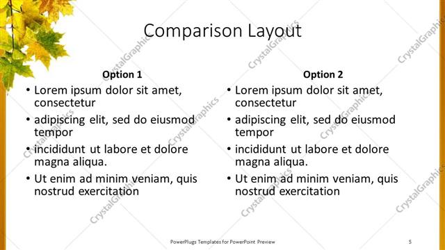 Comparison presentation slide layout