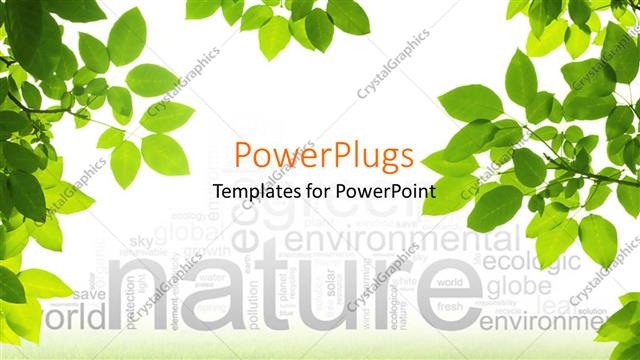  Presentation with leaves - Branches of green leaves framing nature word cloud