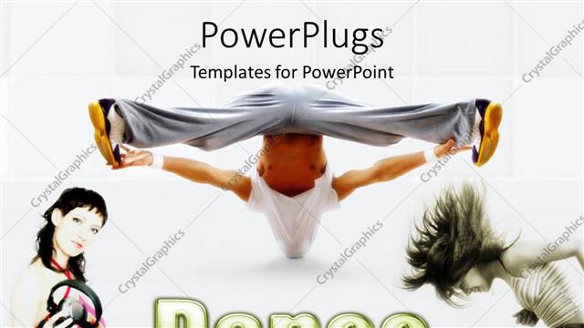  Presentation with break dance - Break dancer performing stunt on stage with girl and headphone