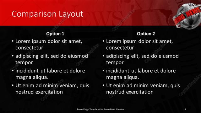 Comparison presentation slide layout