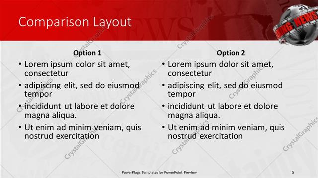 Comparison presentation slide layout