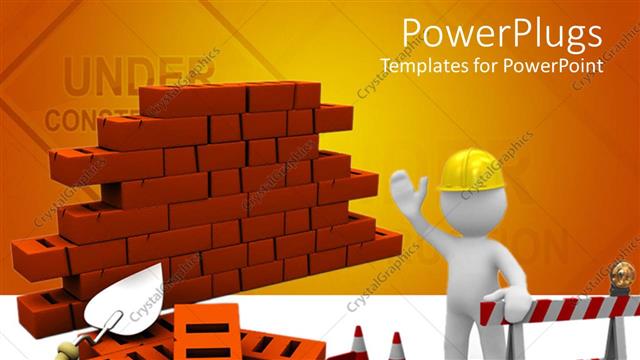  Presentation with bricks - Bricks with construction instruments and an engineer giving instructions about construction
