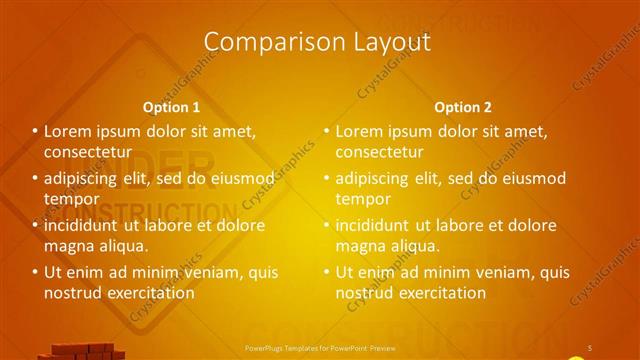 Comparison presentation slide layout