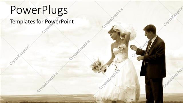  Presentation with bride - Bride and groom?standing on wall with bouquet