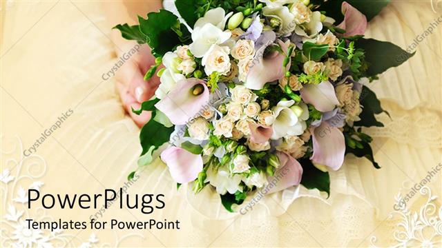  Presentation with wedding - Bride holding beautiful bridal bouquet in hand