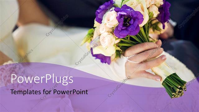  Presentation with purple - Bride holding bride's ivory and purple flower bouquet and holding groom's hand