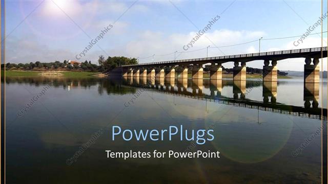  Presentation with calm - Bridge over calm, reflective water, clear sky
