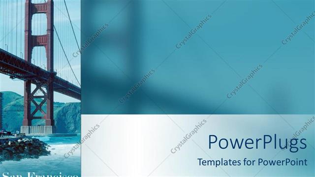  Presentation with bridge - Bridge over the river with hills in the background, San Francisco depiction of the Golden Gate bridge