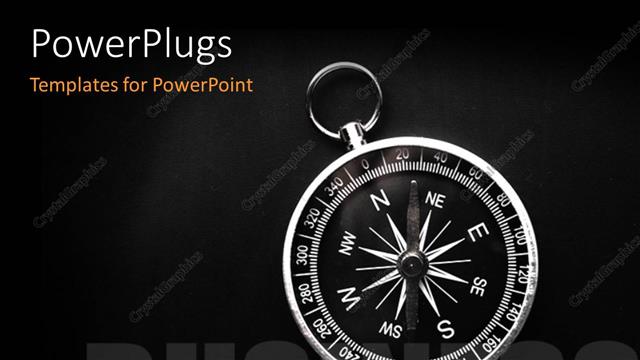  Presentation with direction - Bright compass on black background with text BUSINESS depicting business direction