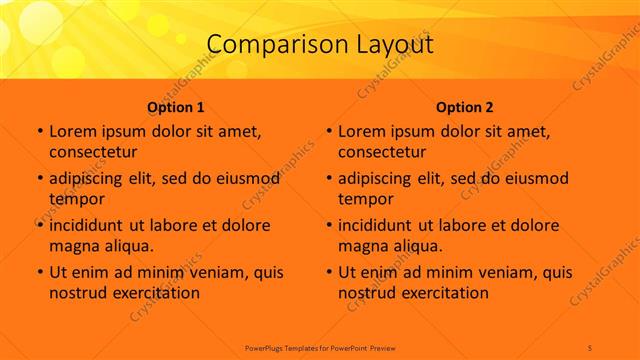 Comparison presentation slide layout