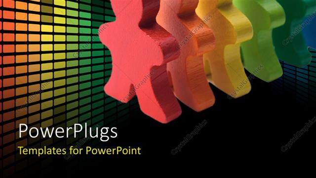  Presentation with diversity - Brightly colored wooden people standing in a line with colorful lights in background