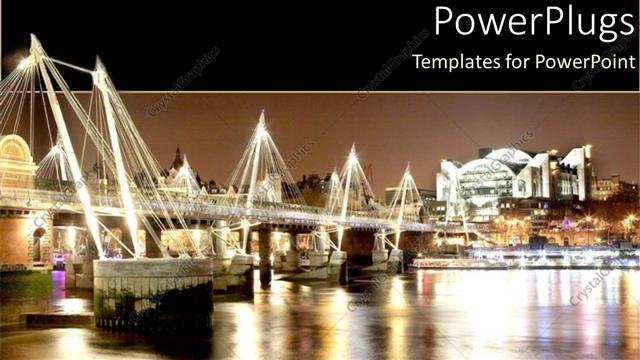  Presentation with boats - Brightly lit London bridge with boats underneath on a lake