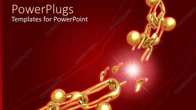  Presentation with red gold - Broken chain with links of gold figures on red background