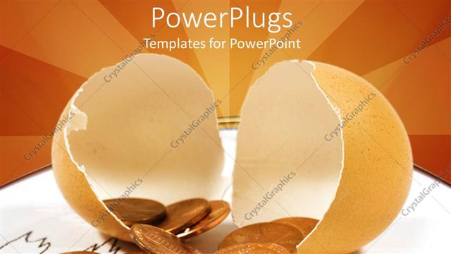  Presentation with eggshell - Broken eggshell filled with pennies and sun rays as background