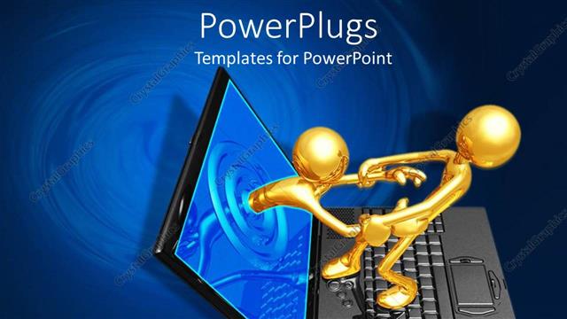  Presentation with rescue - Bronze figures on laptop, one on laptop pulling other out of  screen