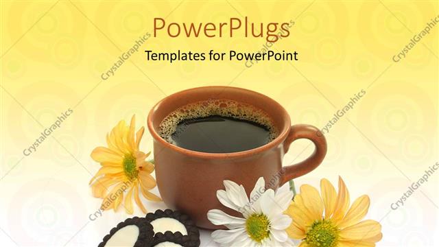  Presentation with flowers - Brown cup of coffee with beautiful flowers on abstract background