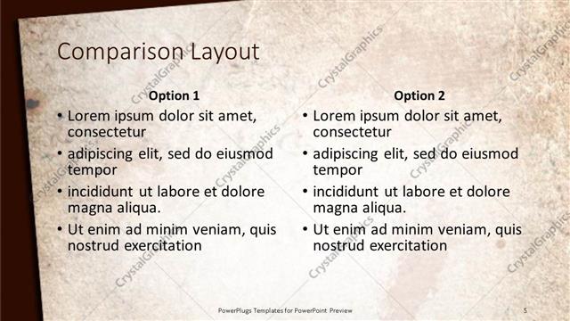Comparison presentation slide layout