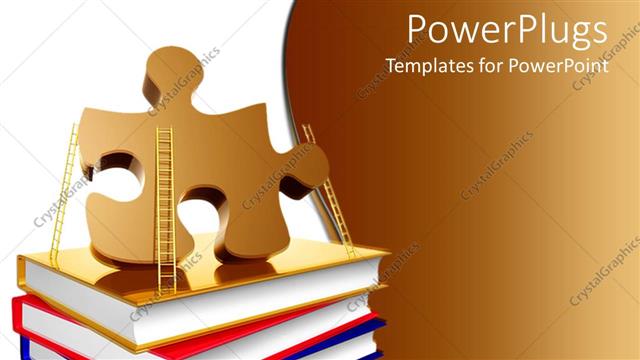  Presentation with problem solution - Brown puzzle piece atop stack of books
