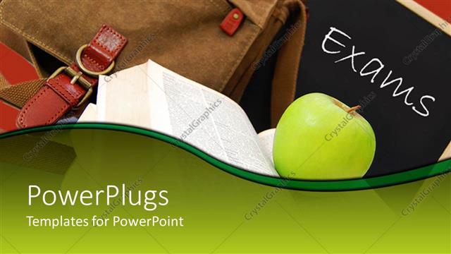  Presentation with chalk board - Brown satchel with color pencils with an apple and chalk board