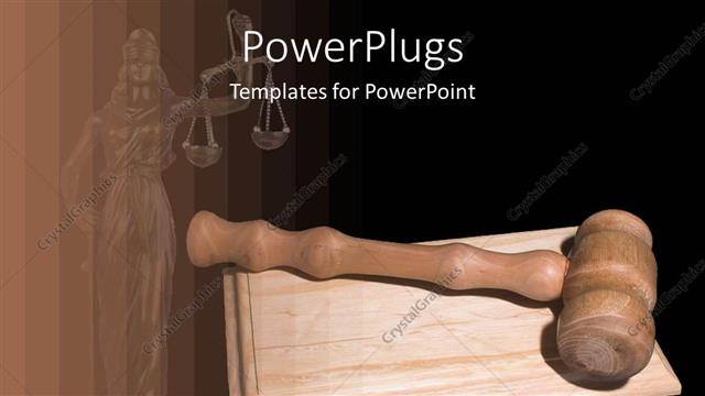  Presentation with gavel - Brown wooden judge gavel on wooden surface in black background