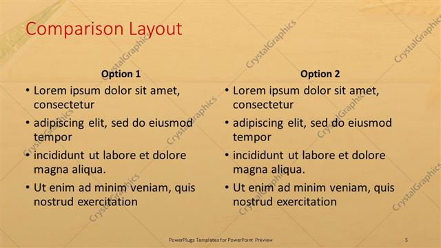Comparison presentation slide layout