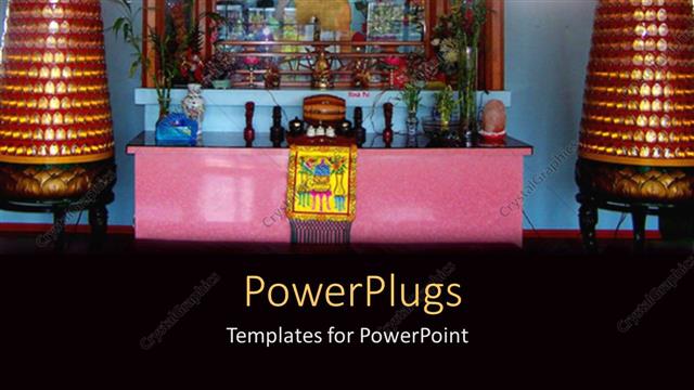  Presentation with religion - A Buddha temple with lots of flowers and lights