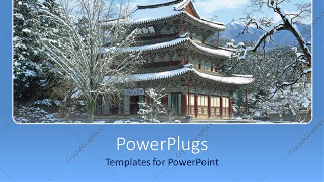  Presentation with winter scene - A building in the background with a number of trees showing winter scene?