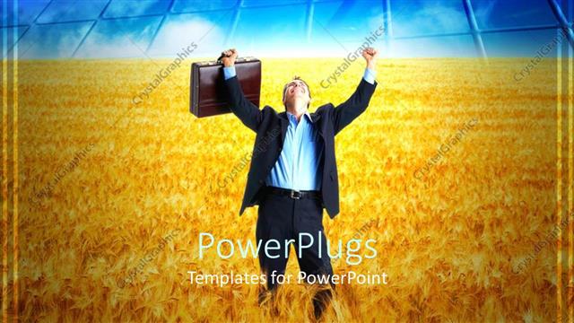  Presentation with crops - A buisness man with a bag in the crops