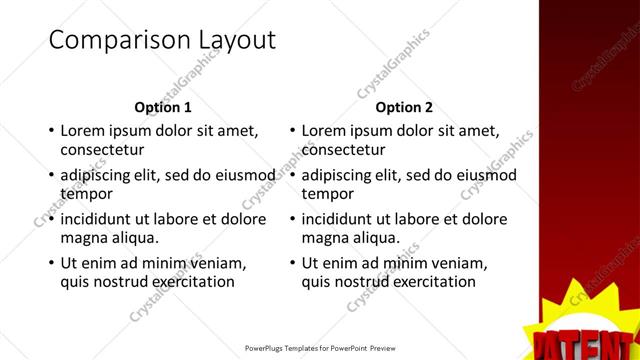 Comparison presentation slide layout