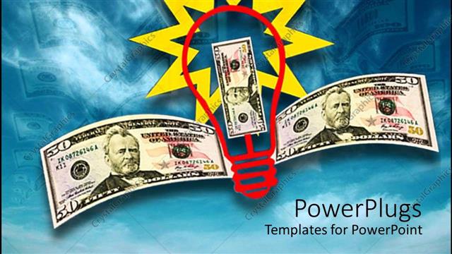  Presentation with money notes - A bulb with a number of dollar notes and bluish background